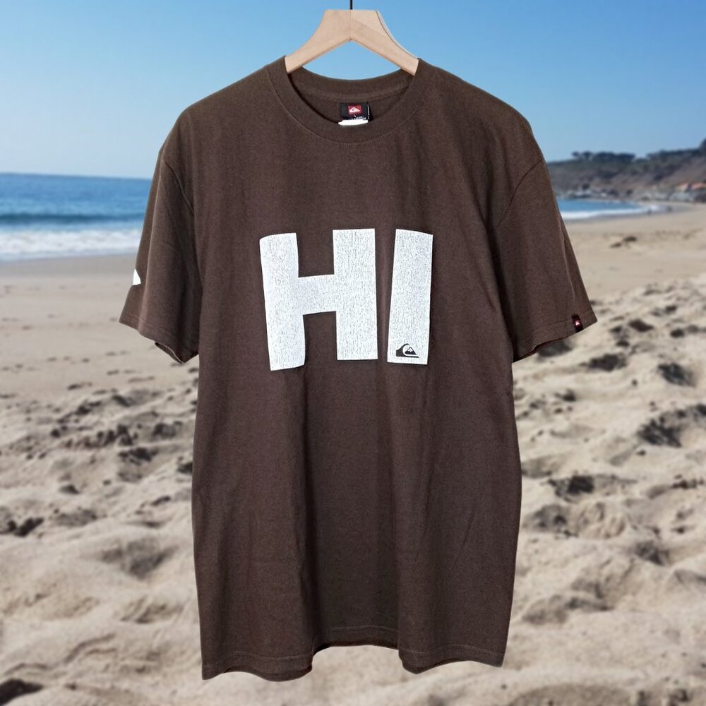 Quicksilver Mens Hawaii T-Shirt Coffee Brown Cotton Short Sleeve Aloha Size L - Picture 2 of 12